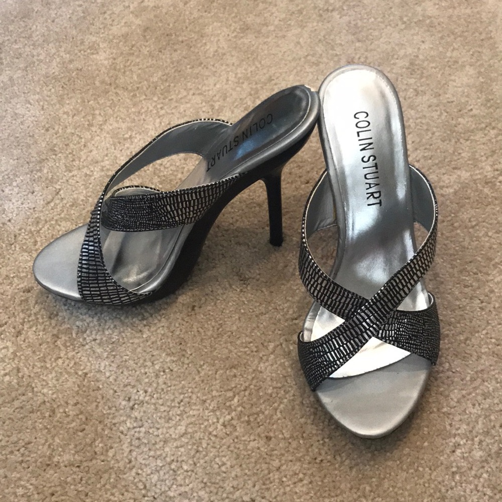 Size 6 slide on silver heels